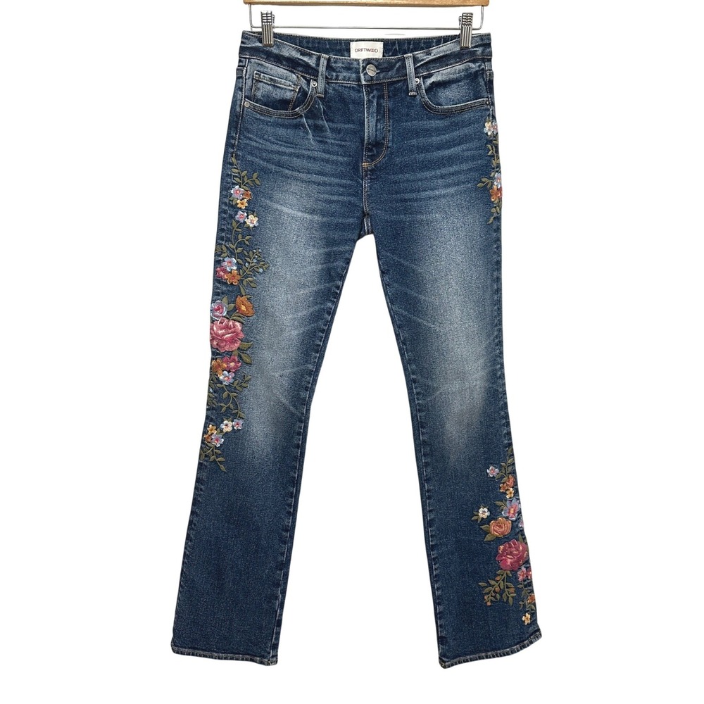 Driftwood Kelly Bootcut Floral Embroidered Jeans Womens 26 Denim Boho Festival